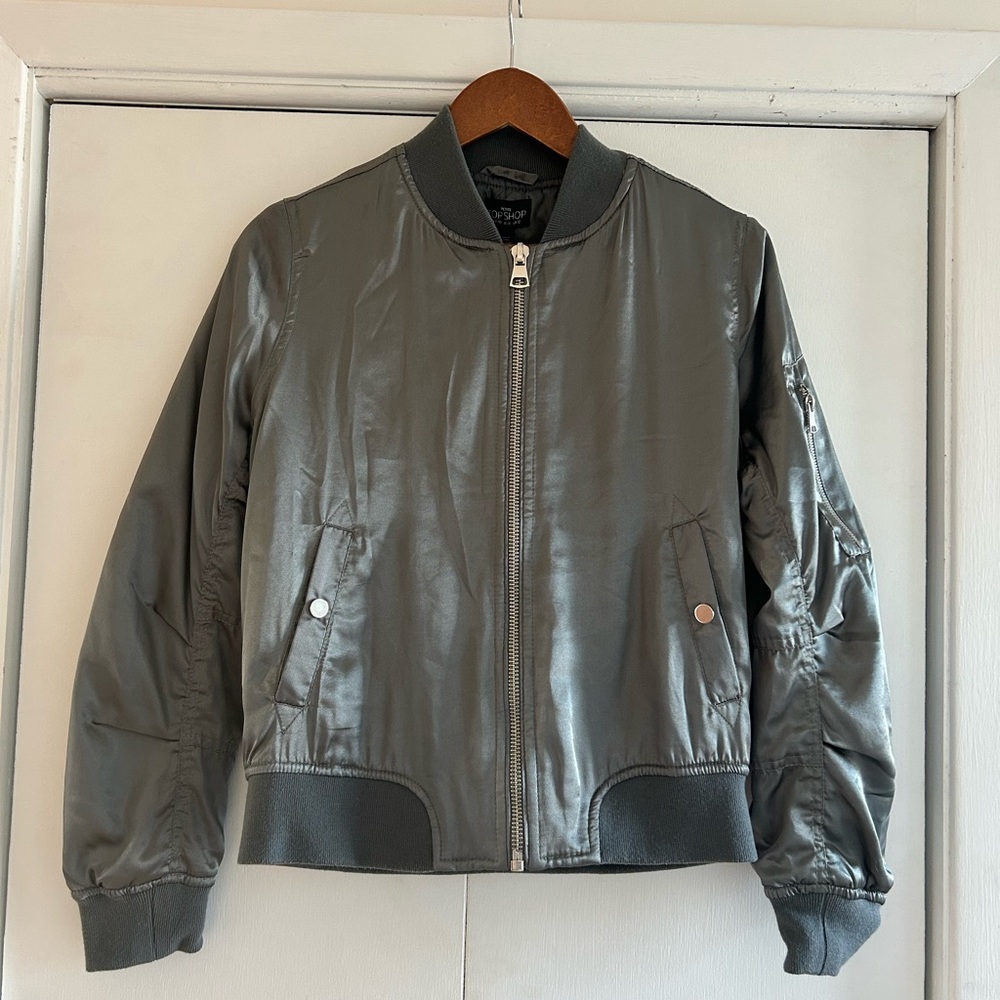 Topshop Metallic Gray Bomber Jacket